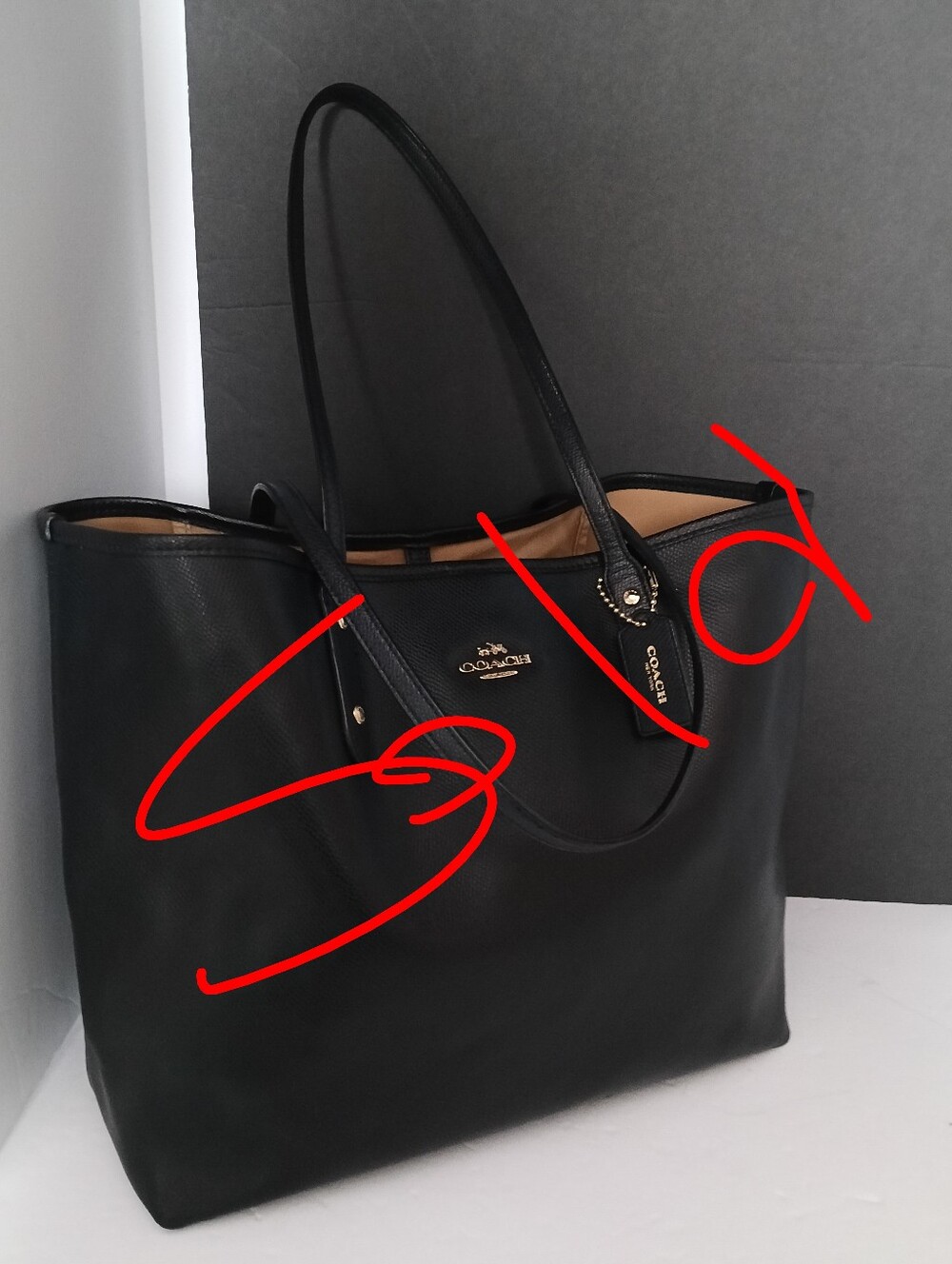 Coach Black Leather Tote with Shoulder Straps